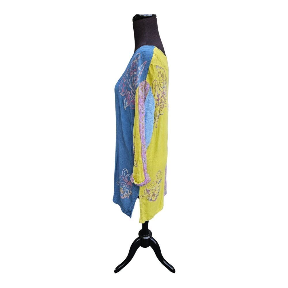 Soft Surroundings Patchwork Gauze Button Up Shirt Blouse Tunic 3/4 Sleeve L - Picture 5 of 11
